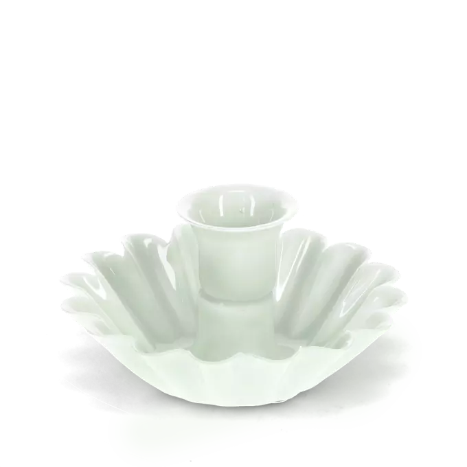 Enamel Cupped Flower Candle Holder - Light Grey