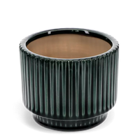 Ridged Plant Pot - Dark Green