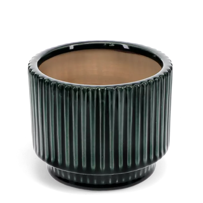 Ridged Plant Pot - Dark Green