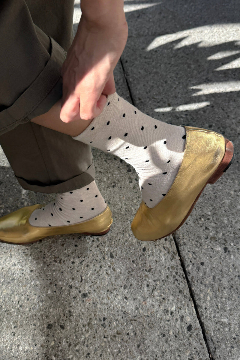 Polka Dot Sneaker Socks - Cacao/ Blue