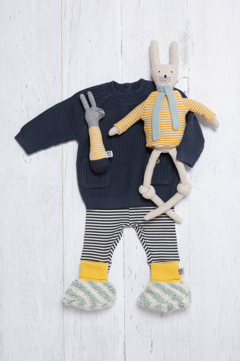 Cotton Knit Baby Slipper Socks: Boucle Striped Aqua