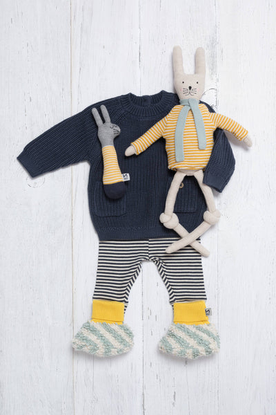 Cotton Knit Baby Slipper Socks: Boucle Striped Aqua