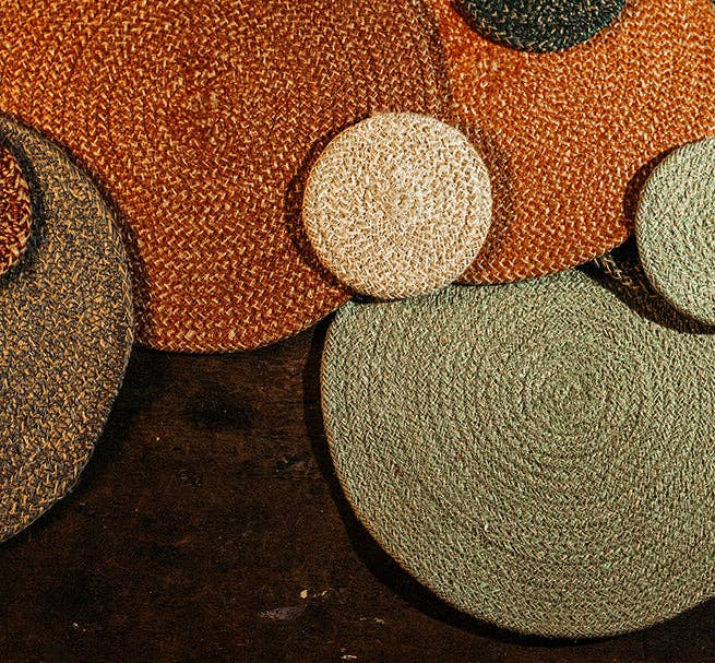 Jute Placemats 27cm in Tangerine/Natural, Tied Set of 4