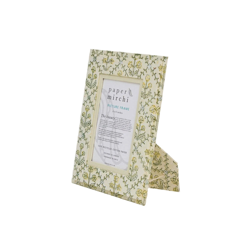 Block Printed Picture Frame (4x6) - Floral Lattice Buttercream