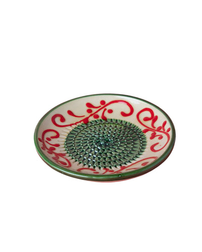 Small Ceramic Garlic Grater Plate - Green Alhambra