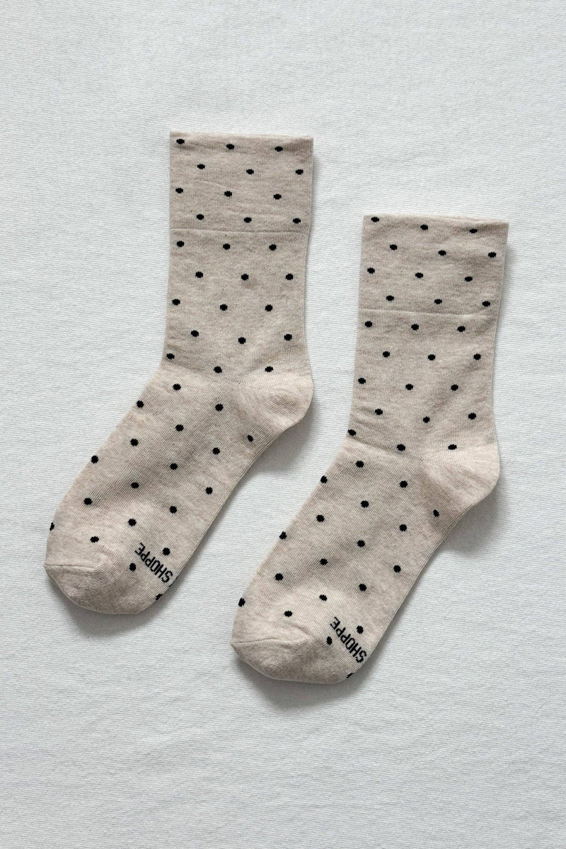 Polka Dot Sneaker Socks - Cacao/ Blue