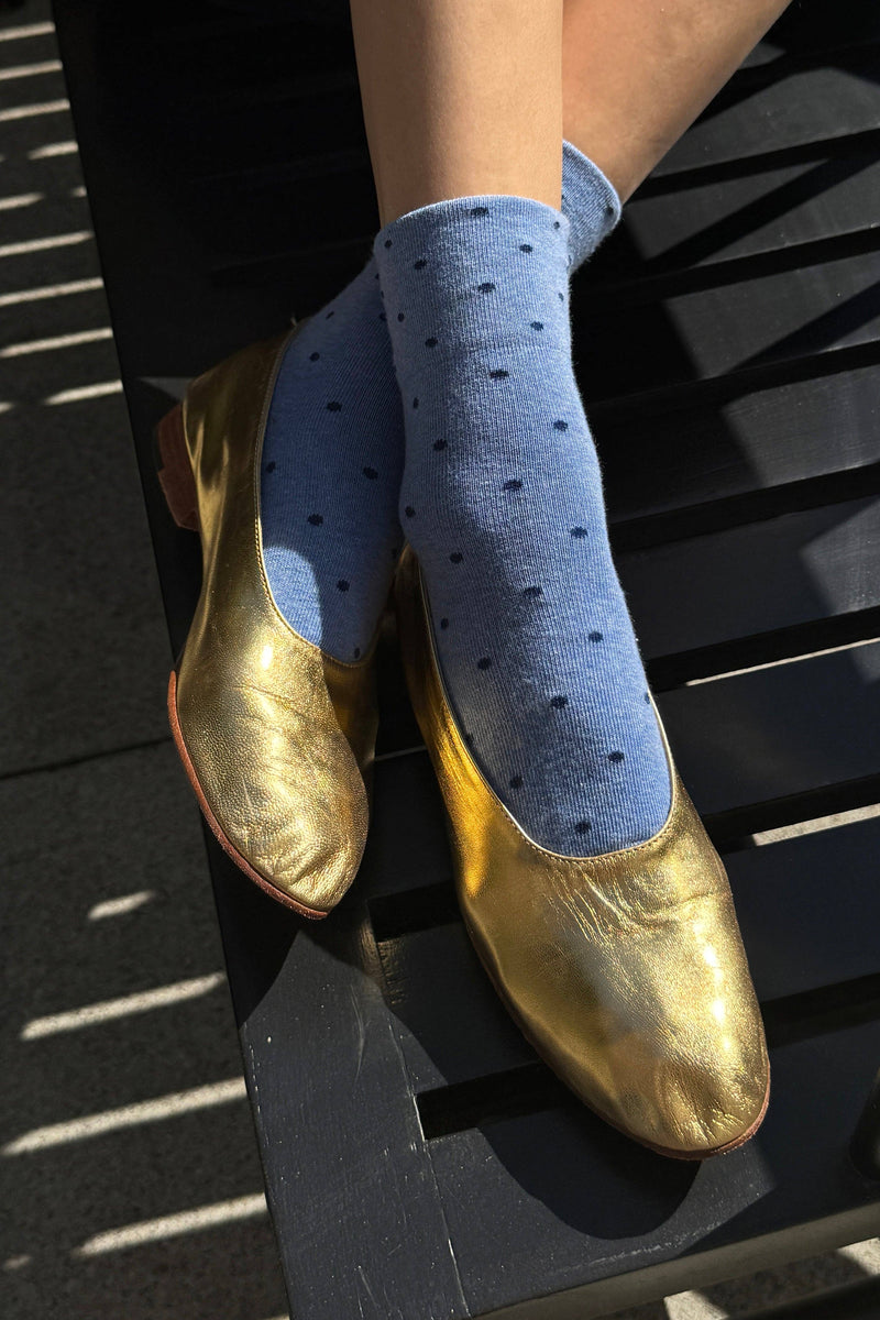 Polka Dot Sneaker Socks - Cacao/ Blue