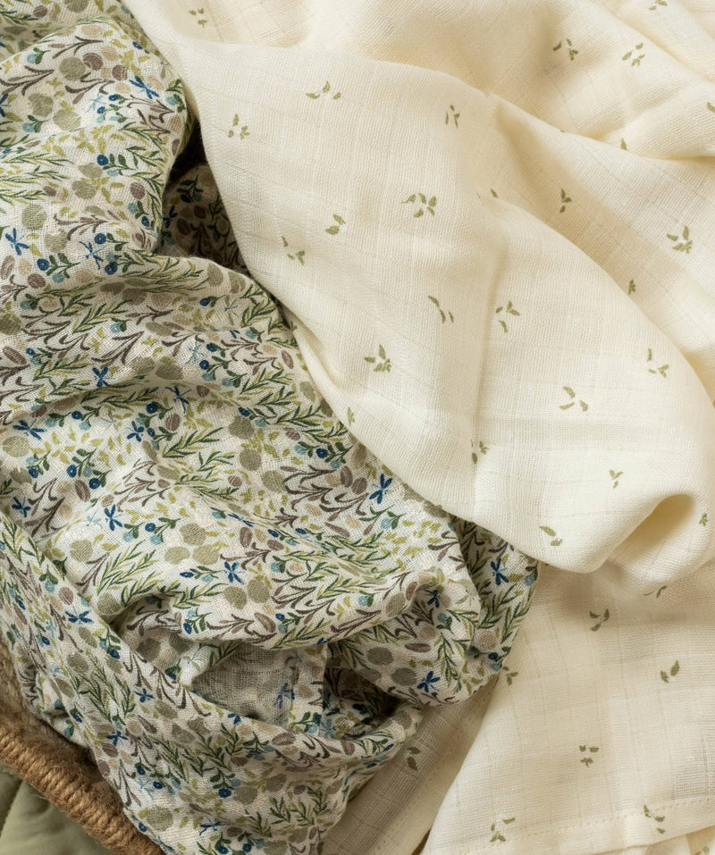 Extra Large Organic Baby Muslins, Set of 2 - Riverbank / Nettle Scatter