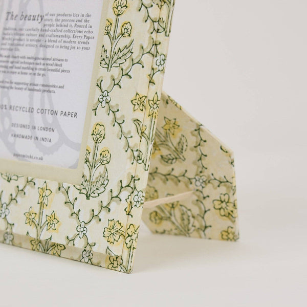 Block Printed Picture Frame (4x6) - Floral Lattice Buttercream