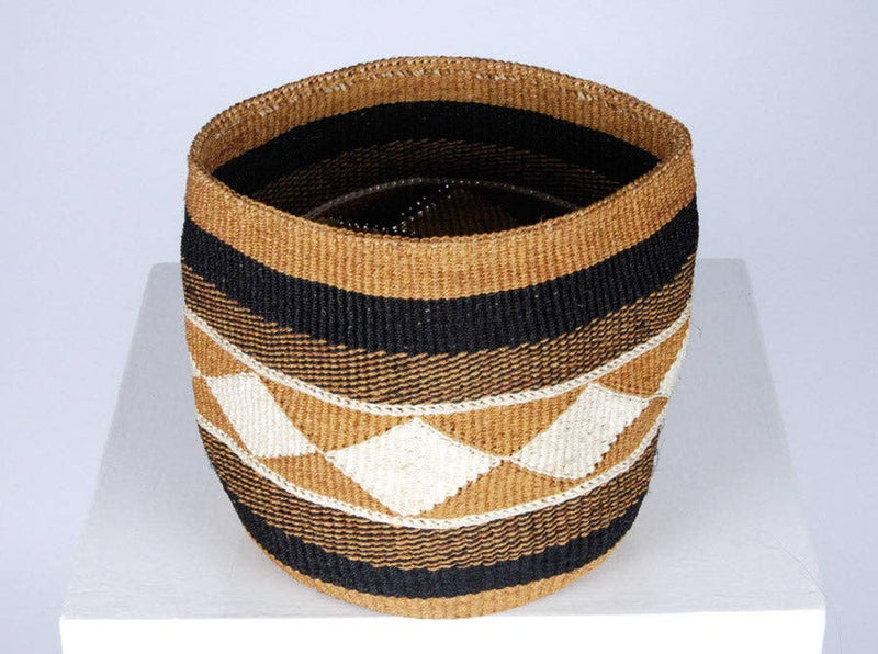 The Basket Room - KADI: Geometric Natural and Black Baskets: Stripes & Checks - Medium