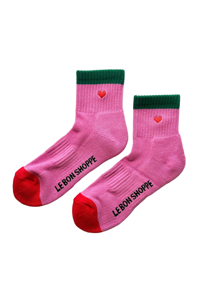 Embroidered Colour Block Girlfriend Socks - Rose Green & Heart