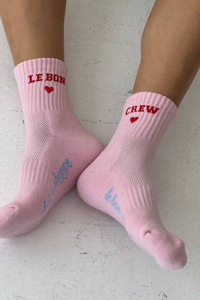 Embroidered Crew Socks - Strawberry Milk