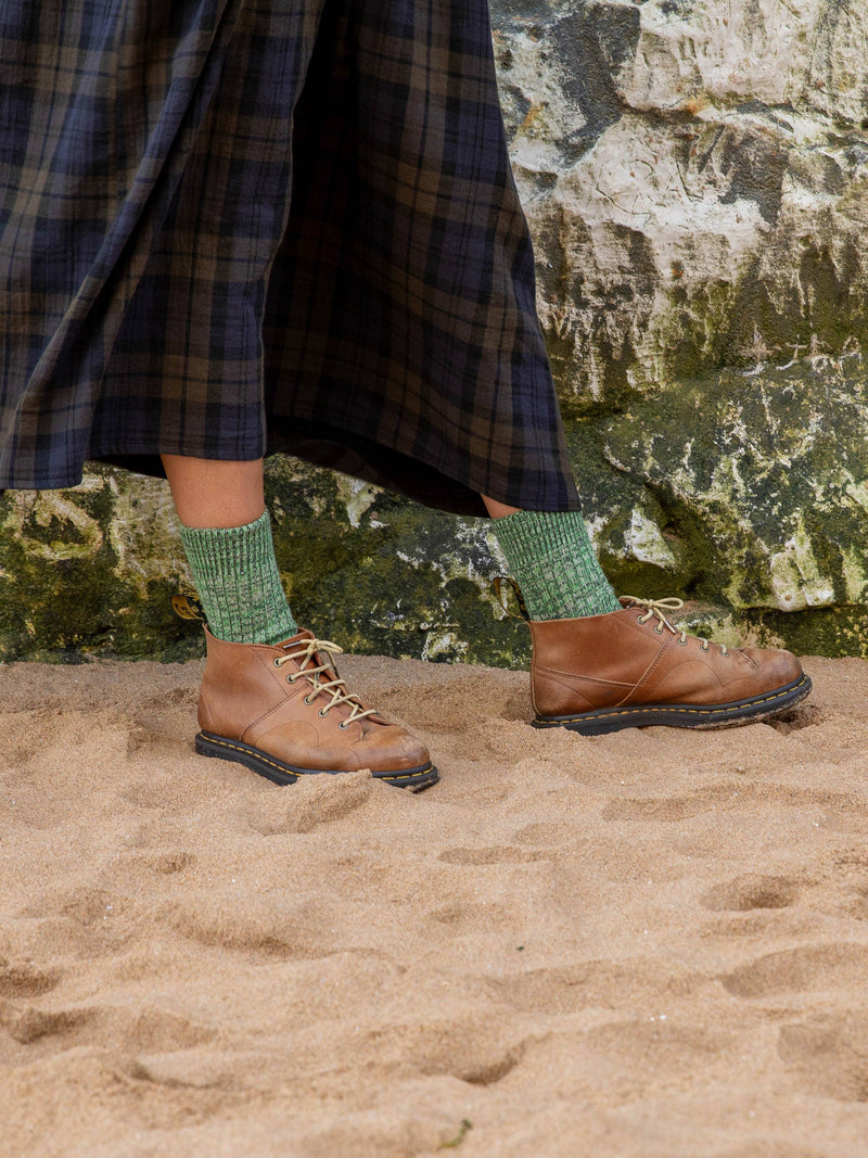 Chunky Wool Boot Socks - Marbled Green: UK 8-11
