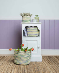 The Basket Room - ZAIDI: Lavender, Green & Yellow Tie-Dye Woven Storage Basket: M / Purple / Tie-Dye