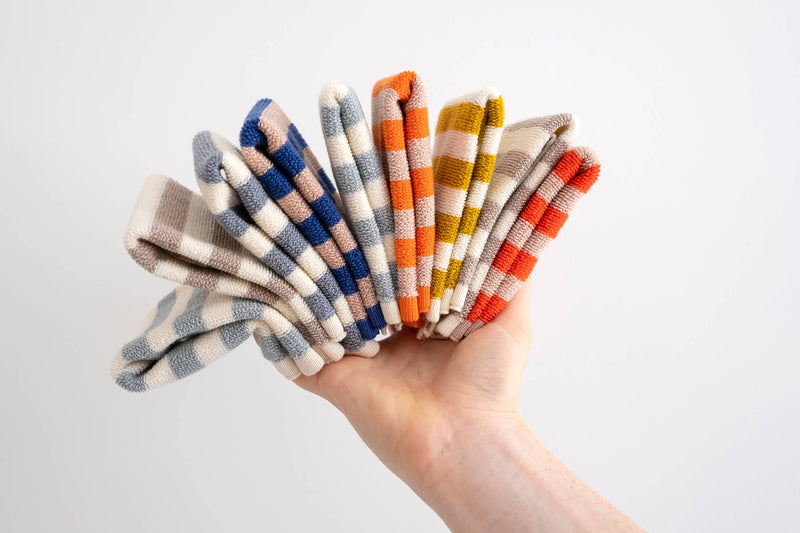 Reusable & Eco-Friendly Terry Washcloths - Striped Cobalt