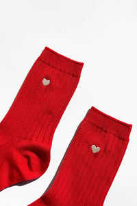 Embroidered Her Socks - Classic Red & Heart