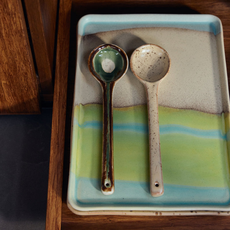 70s Ceramics Set of 2 Serving Spoons, Hills