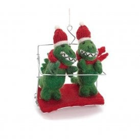 T-Rex Pair in Ski Chair Lift Christmas Decoration