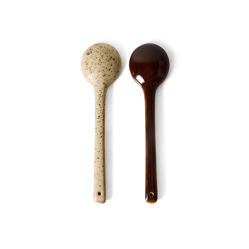 70s Ceramics Set of 2 Serving Spoons, Hills
