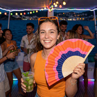 Hand Fan - Red, Pink and Blue Waves