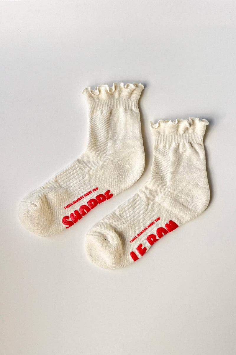 Ruffled Hugger Crew Socks - Vintage Pink/ Black