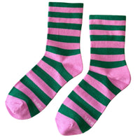Wally Socks - Wide / Pink Green Stripe