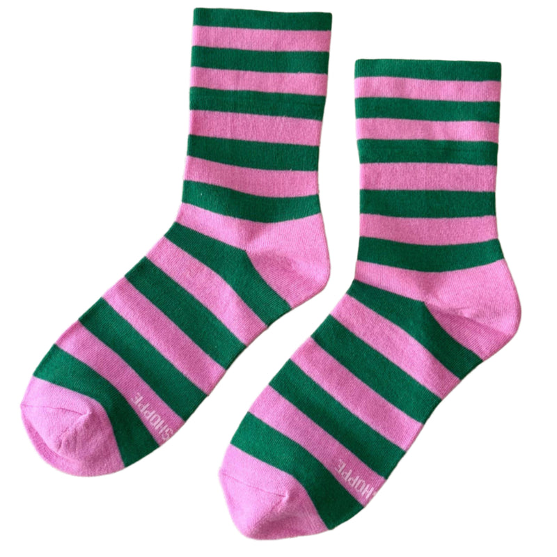 Wally Socks - Wide / Pink Green Stripe