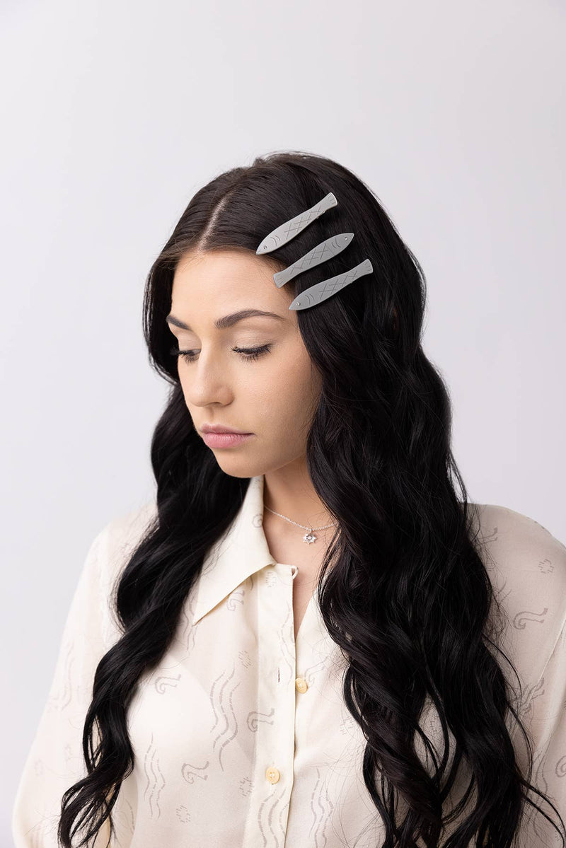 Sardine Fish Hair Clip Set in Silver Acetate with Rhinestone