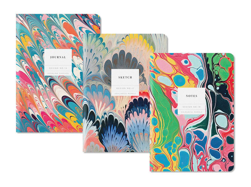 Kaleido Marble No 18 Stitched Notebooks - Lined - Set of 3