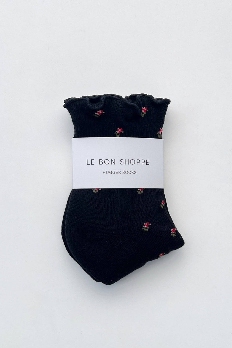 Petal Ruffled Hugger Crew Socks - Black Petal