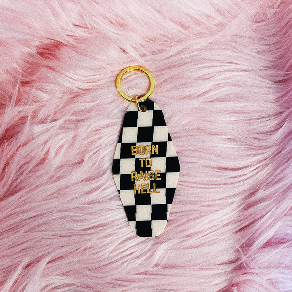 Born to Raise Hell Checkered Motel Keychain