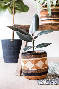 The Basket Room - KADI: Geometric Natural and Black Baskets: Stripes & Checks - Medium