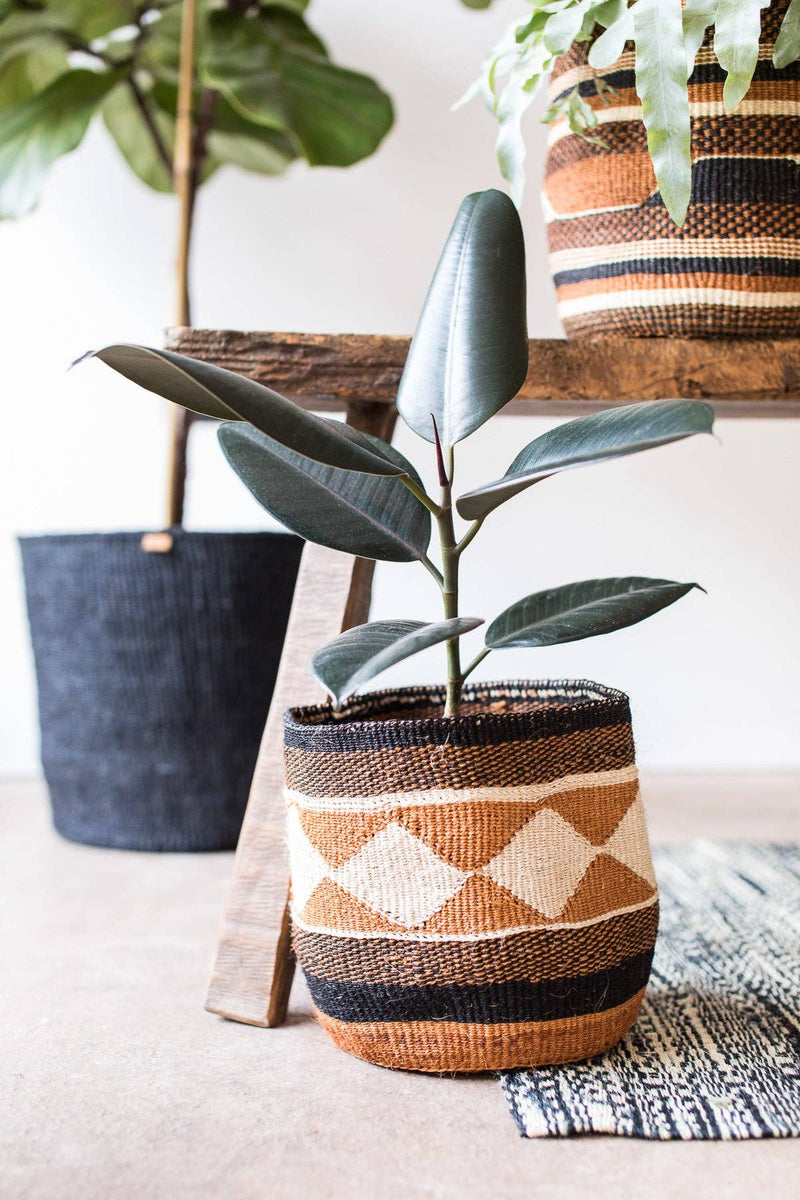 The Basket Room - KADI: Geometric Natural and Black Baskets: Stripes & Checks - Medium