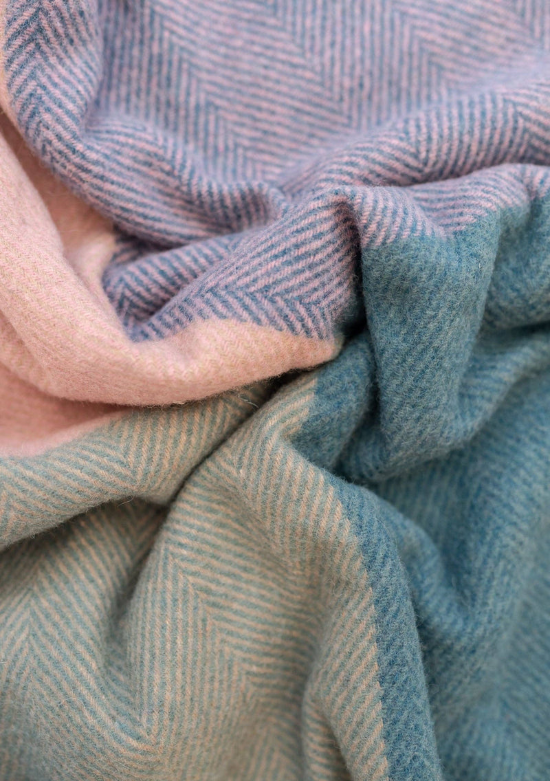 Recycled Wool Blanket in Teal Herringbone Offset Check