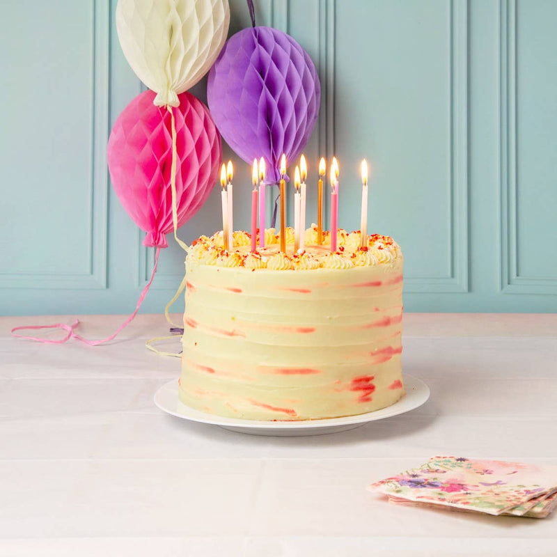 Long Pink and Gold Birthday Candles | 16 Pack |