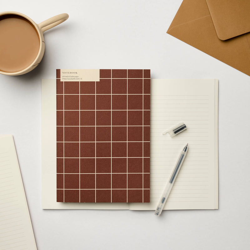 A5 Brown Cream Plaid Ruled + Plain Notebook