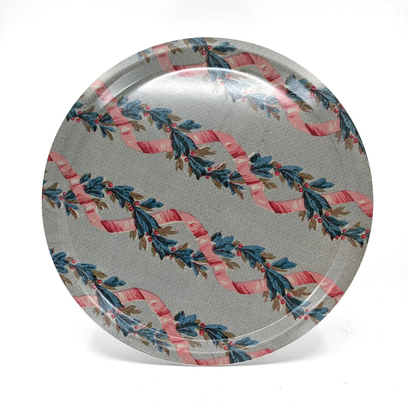 Round Birch Wood Tray - Ribbons