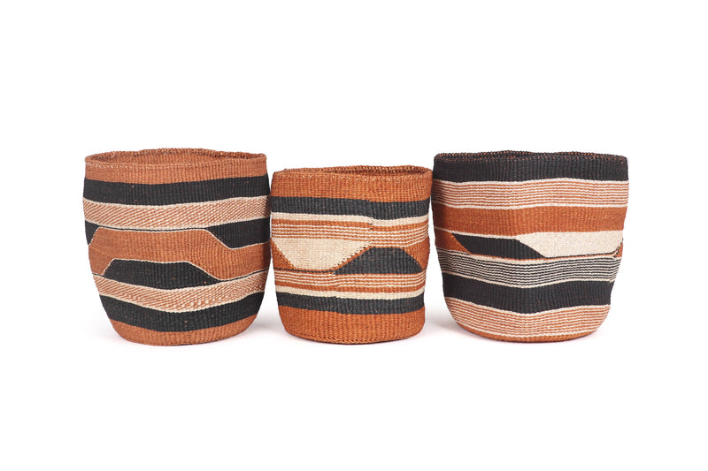 The Basket Room - KADI: Geometric Natural and Black Baskets: Stripes & Checks - Medium
