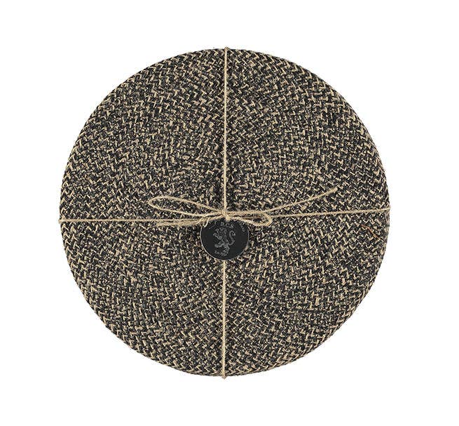 Jute Placemats 27cm in Jet Black/Natural, Tied Set of 4
