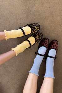Ruffled Hugger Crew Socks - Periwinkle & Red