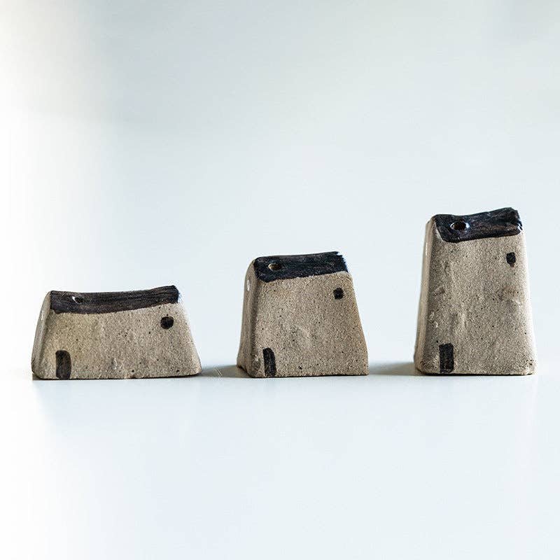 Gohobi Handmade Japanese Style Incense Holder – Zen Ceramic Incense Plug Tray: 3 mud houses