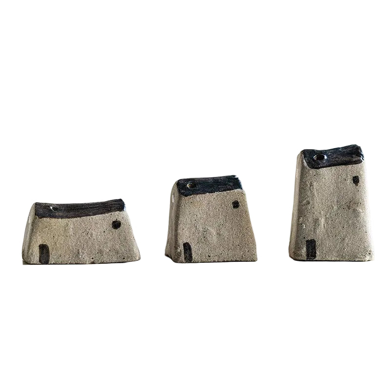 Gohobi Handmade Japanese Style Incense Holder – Zen Ceramic Incense Plug Tray: 3 mud houses