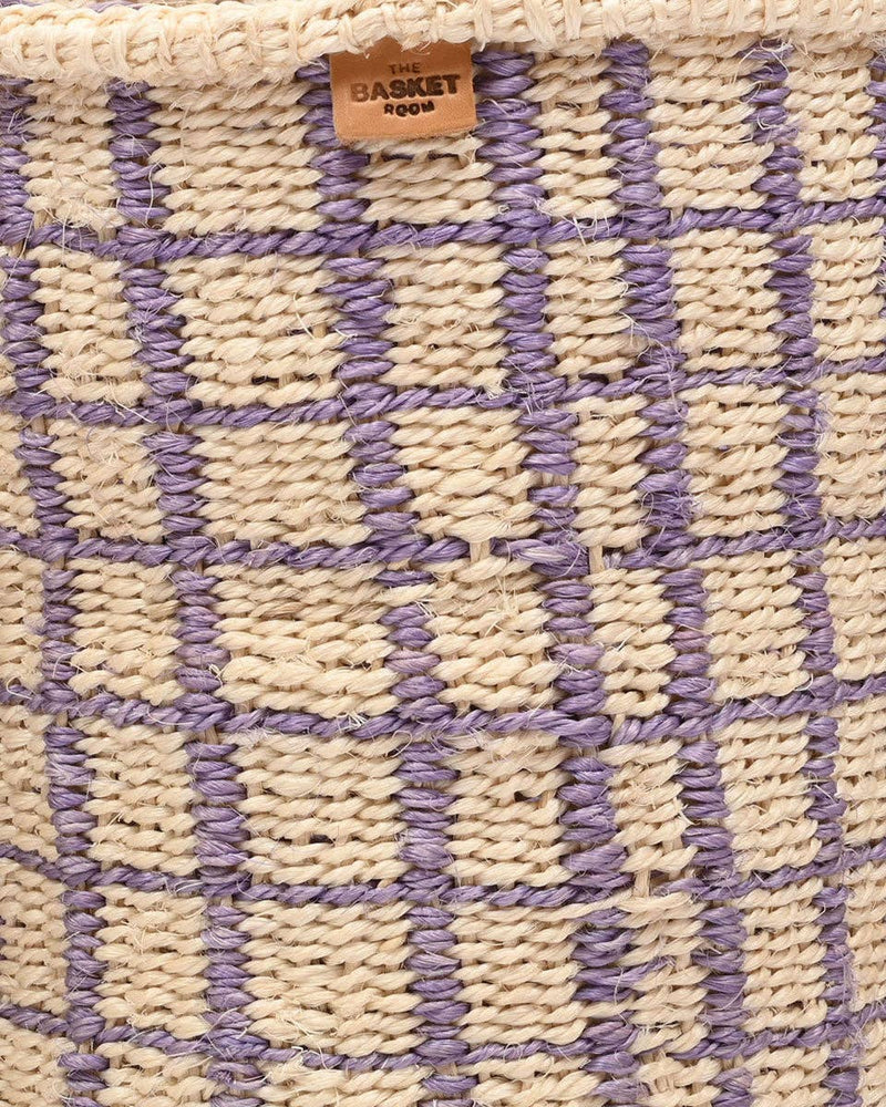 The Basket Room - CHANGIA: Lavender Check Woven Storage Basket: L / Purple / Checked