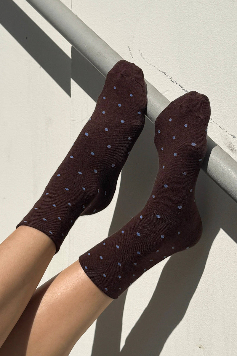 Polka Dot Sneaker Socks - Cacao/ Blue