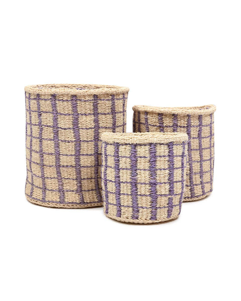The Basket Room - CHANGIA: Lavender Check Woven Storage Basket: L / Purple / Checked