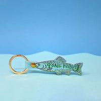 Gone Fishing Leather Key Fob - Dark Red