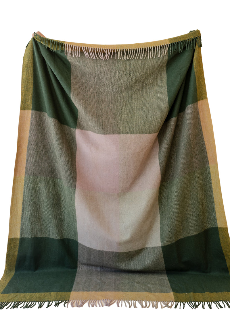 Recycled Wool Extra Large Blanket - Green Frame Check