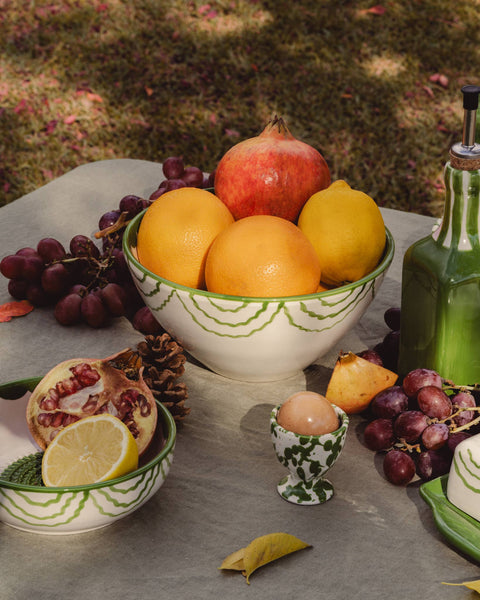 Artisanal Ceramic Serving Bowl – Green & White - Roots