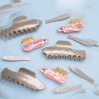 Herring Fish Silver Acetate Hair Claw with Rhinestone Eye
