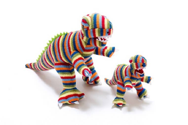 Knitted Rainbow T Rex Toy